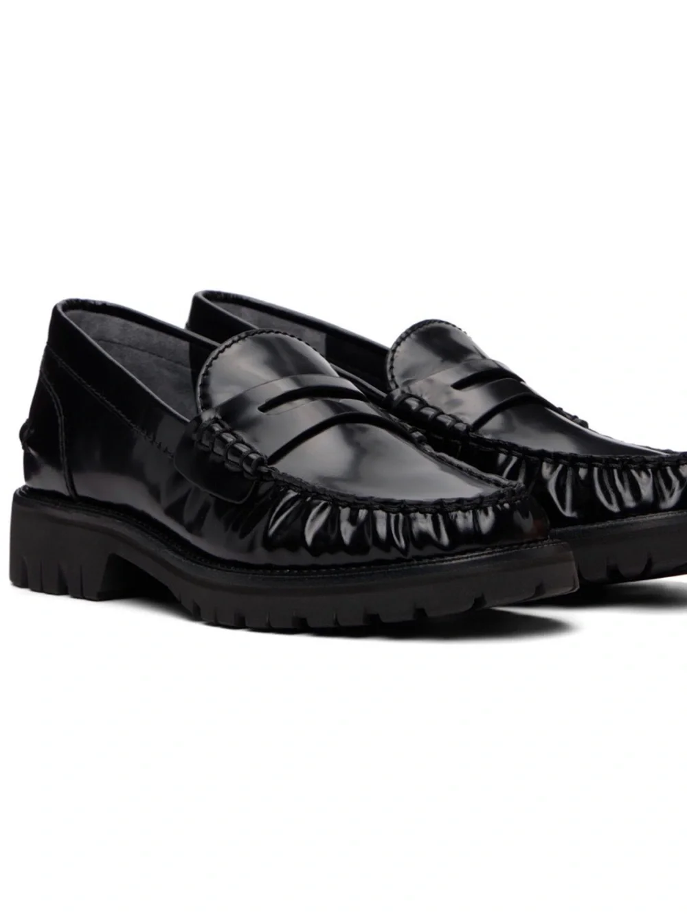 Rag & Bone Corey womens shiny Black Leather Penny Loafers lug sole NEW EU 39
